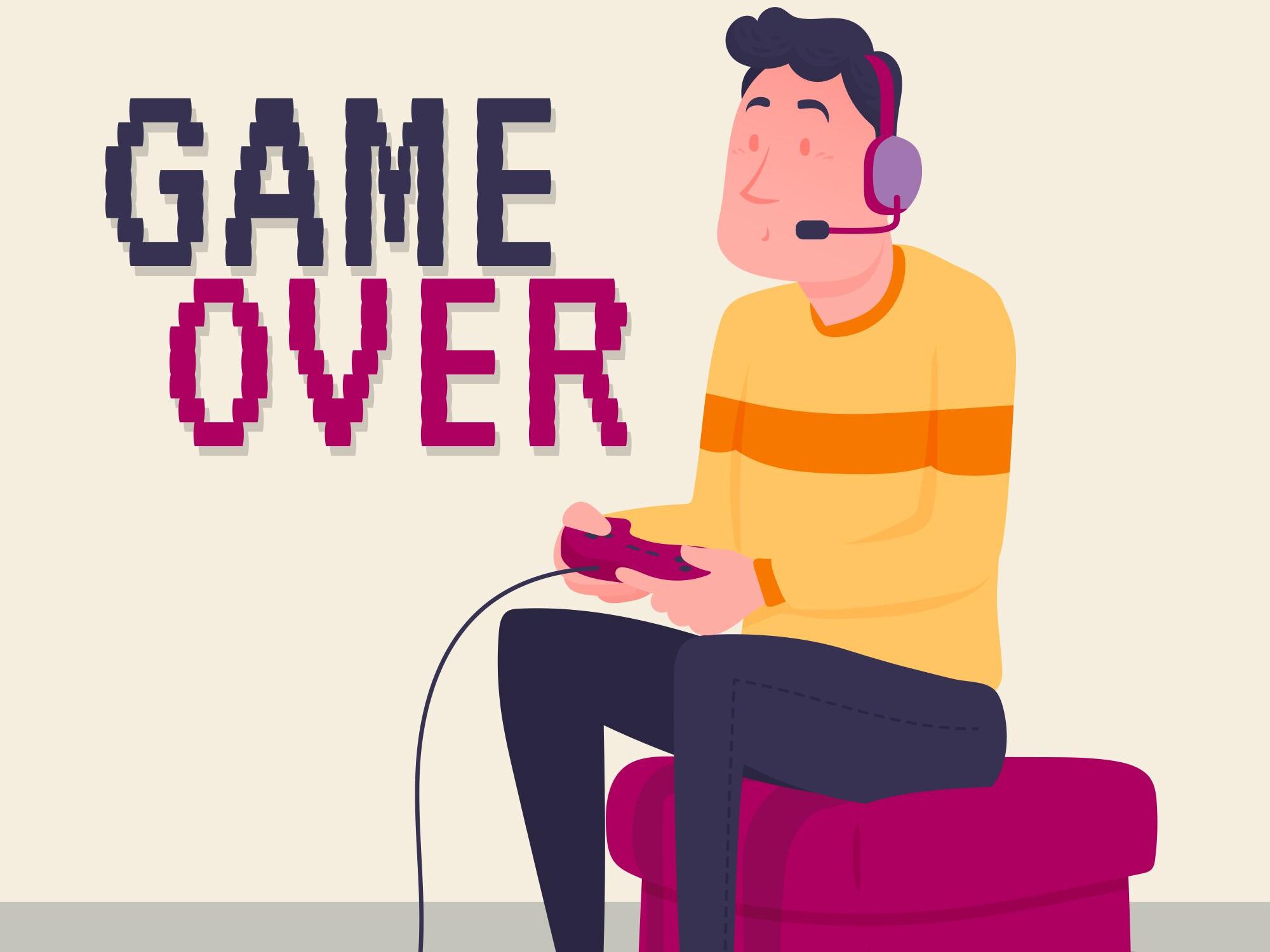 Sad person playing games due to game over