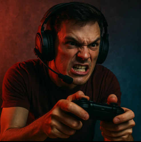 Angry frustrated gamer rage quit